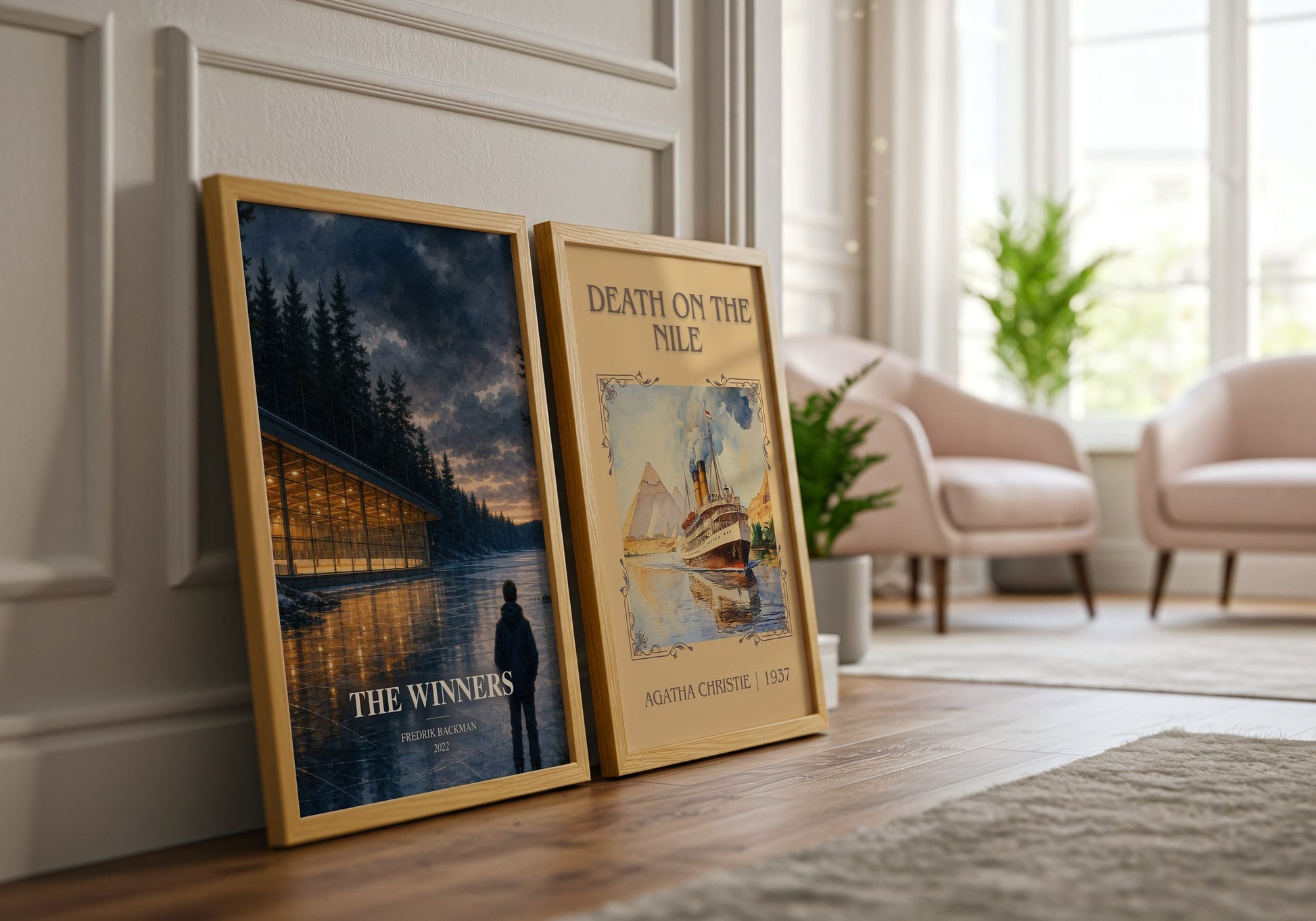 The Winners watercolour print framed by window – literary home decor