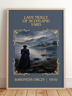 Lady Molly Of Scotland Yard Classic Book Art Print by Baroness Orczy – framed print leaning on a wooden floor
