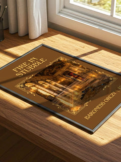 Fire In Stubble Classic Book Art Print by Baroness Orczy – print on a sunlit desk