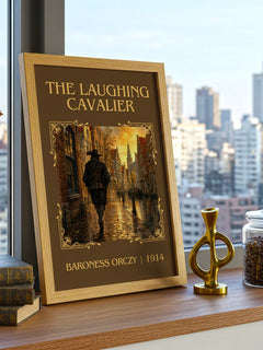 The Laughing Cavalier Classic Book Art Print by Baroness Orczy – framed print on a city-view windowsill