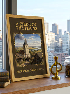 A Bride Of The Plains Classic Book Art Print by Baroness Orczy – framed print on a city-view windowsill