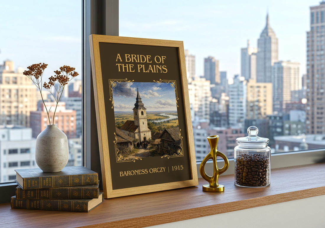 A Bride Of The Plains Classic Book Art Print by Baroness Orczy – framed print on a city-view windowsill