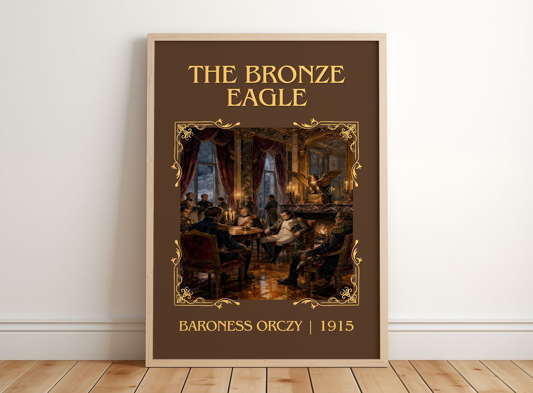 The Bronze Eagle Classic Book Art Print by Baroness Orczy – framed print leaning on a wooden floor
