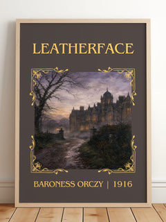 Leatherface Classic Book Art Print by Baroness Orczy – framed print leaning on a wooden floor