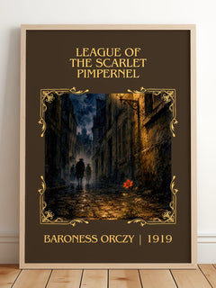 League Of The Scarlet Pimpernel Classic Book Art Print by B. Orczy – framed print leaning on a wooden floor