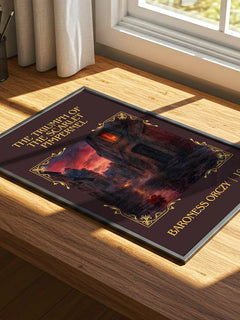 Triumph Of The Scarlet Pimpernel Classic Book Art Print by B. Orczy – print on a sunlit desk