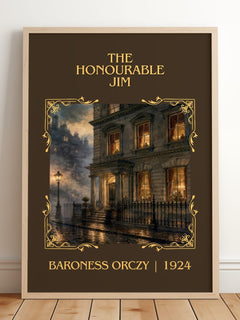 The Honourable Jim Classic Book Art Print by Baroness Orczy – framed print leaning on a wooden floor