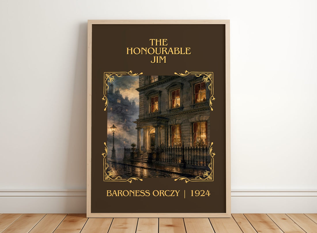 The Honourable Jim Classic Book Art Print by Baroness Orczy – framed print leaning on a wooden floor