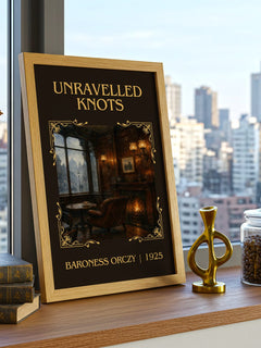 Unravelled Knots Classic Book Art Print by Baroness Orczy – framed print on a city-view windowsill