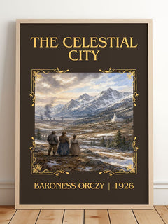 The Celestial City Classic Book Art Print by Baroness Orczy – framed print leaning on a wooden floor