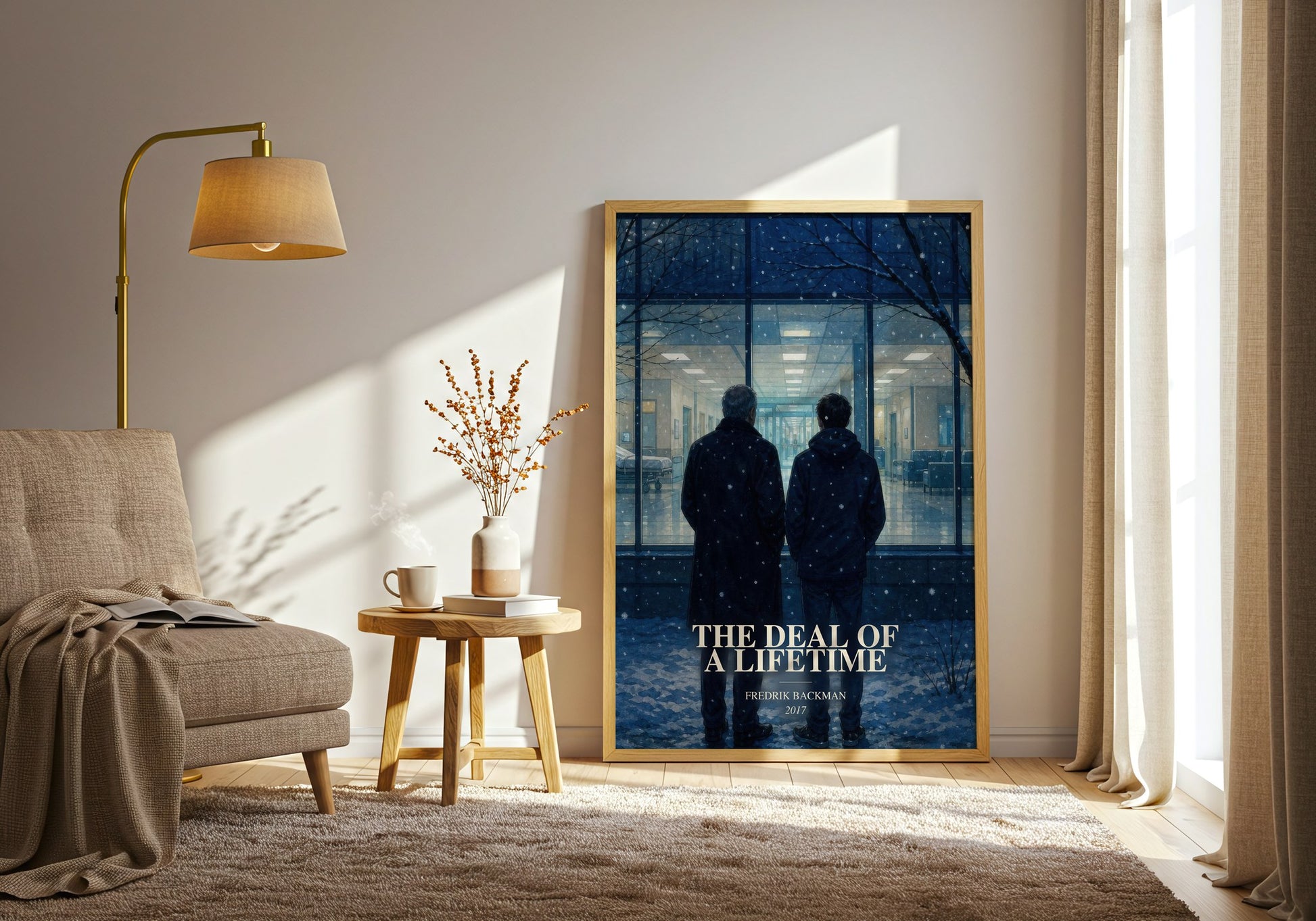 The Deal Of A Lifetime watercolour print in frame leaning in hallway – literary fiction wall art