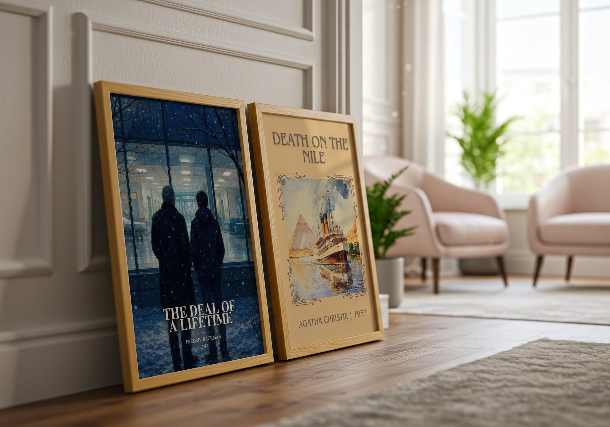 The Deal Of A Lifetime watercolour print framed by window – literary home decor