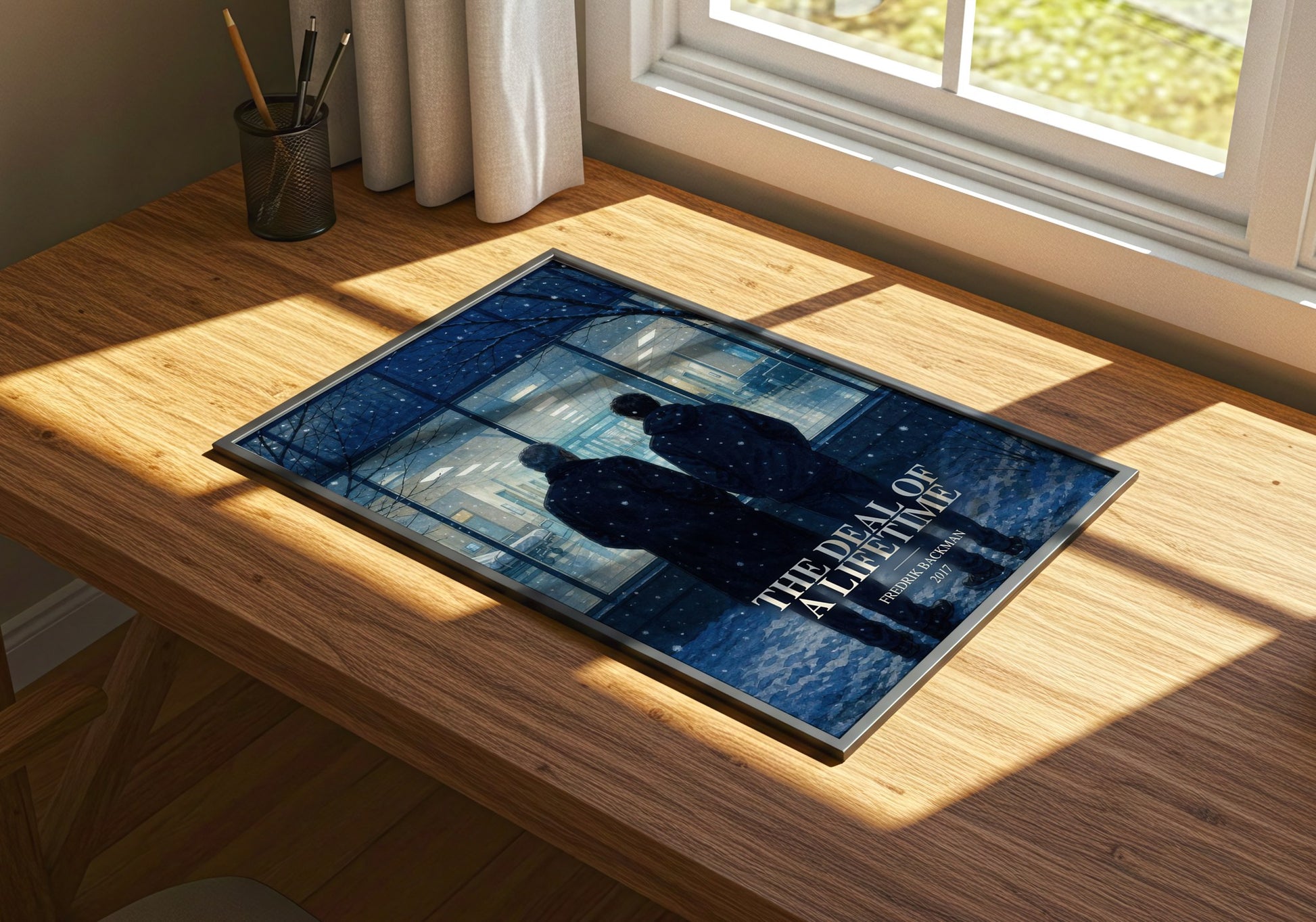 The Deal Of A Lifetime watercolour book poster framed on wall – literary fiction wall art