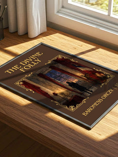 The Divine Folly Classic Book Art Print by Baroness Orczy – print on a sunlit desk
