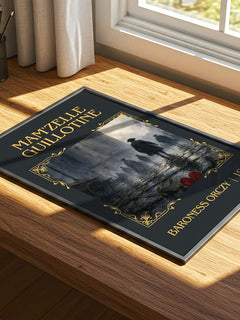 Mam'Zelle Guillotine Classic Book Art Print by Baroness Orczy – print on a sunlit desk