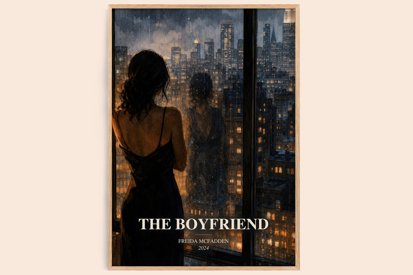 The Boyfriend watercolour book poster by Freida Mcfadden – framed literary art print