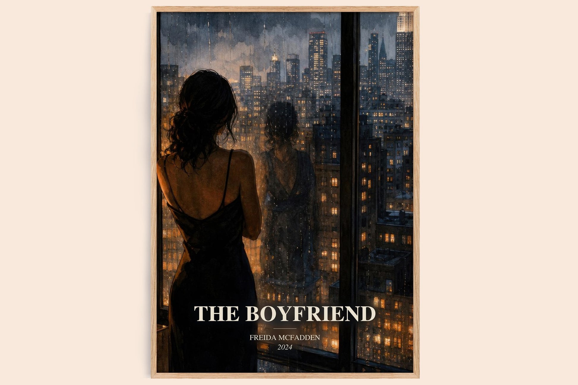 The Boyfriend watercolour book poster by Freida Mcfadden – framed literary art print