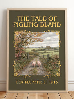 The Tale Of Pigling Bland Classic Book Art Print by Beatrix Potter – framed print leaning on a wooden floor
