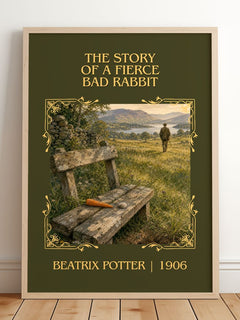 Story Of A Fierce Bad Rabbit Classic Book Art Print by Beatrix Potter – framed print leaning on a wooden floor