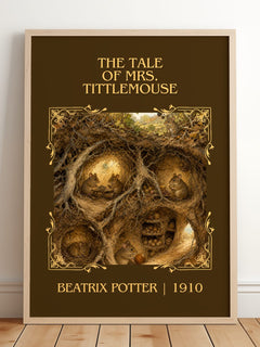 The Tale Of Mrs. Tittlemouse Classic Book Art Print by Beatrix Potter – framed print leaning on a wooden floor