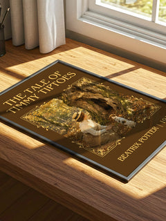 The Tale Of Timmy Tiptoes Classic Book Art Print by Beatrix Potter – print on a sunlit desk