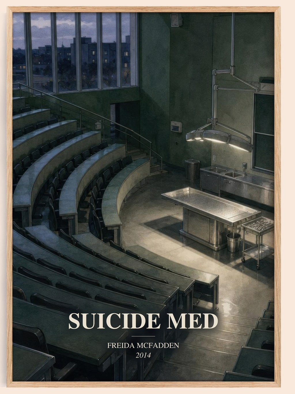 Suicide Med watercolour book poster by Freida Mcfadden – framed literary art print