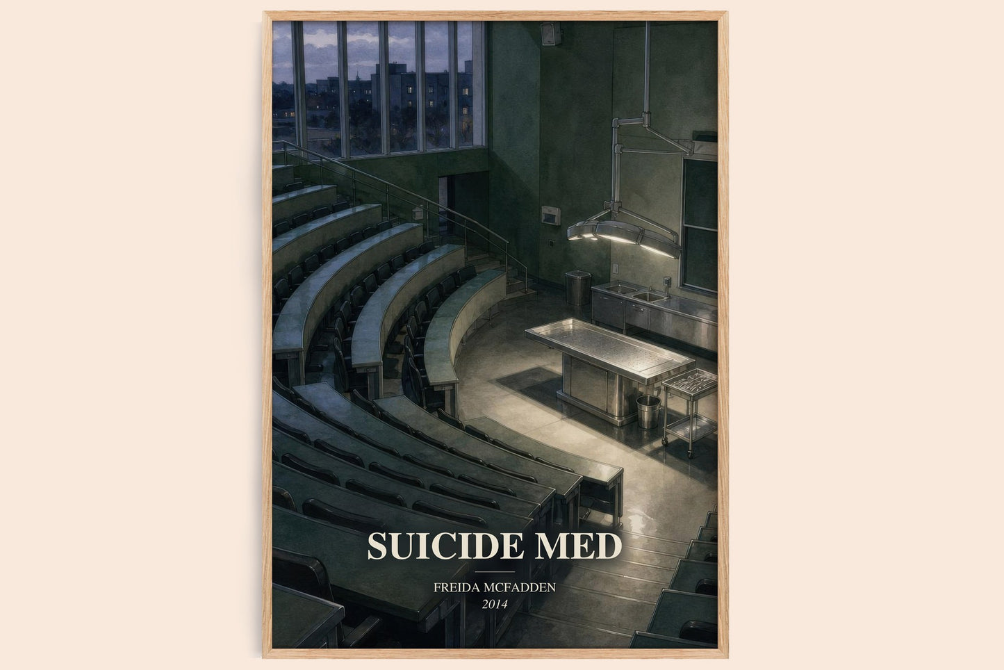 Suicide Med watercolour book poster by Freida Mcfadden – framed literary art print