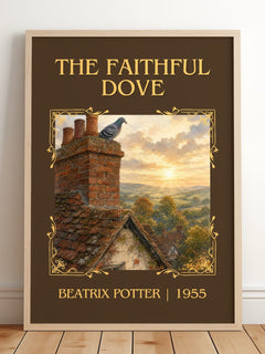 The Faithful Dove Classic Book Art Print by Beatrix Potter – framed print leaning on a wooden floor