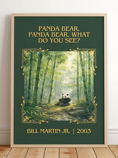 Panda Bear, Panda Bear, What Do You See? Classic Book Art Print – framed print leaning on a wooden floor