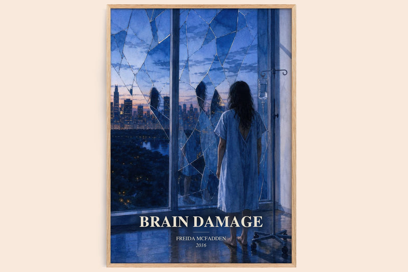 Brain Damage watercolour book poster by Freida Mcfadden – framed literary art print