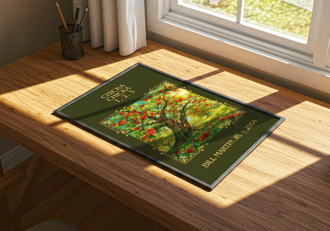 Chicka Chicka 1, 2, 3 Classic Book Art Print by Bill Martin Jr. – print on a sunlit desk