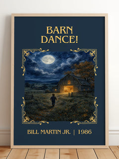 Barn Dance! Classic Book Art Print by Bill Martin Jr. – framed print leaning on a wooden floor