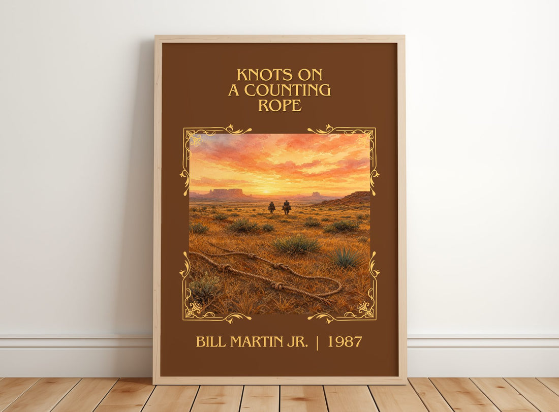 Knots On A Counting Rope Classic Book Art Print by Bill Martin Jr. – framed print leaning on a wooden floor