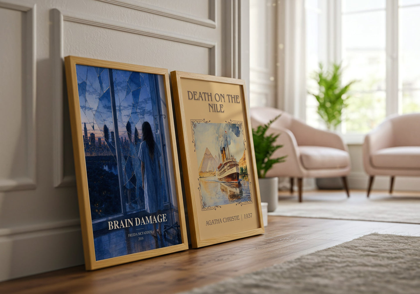 Brain Damage watercolour print framed by window – literary home decor