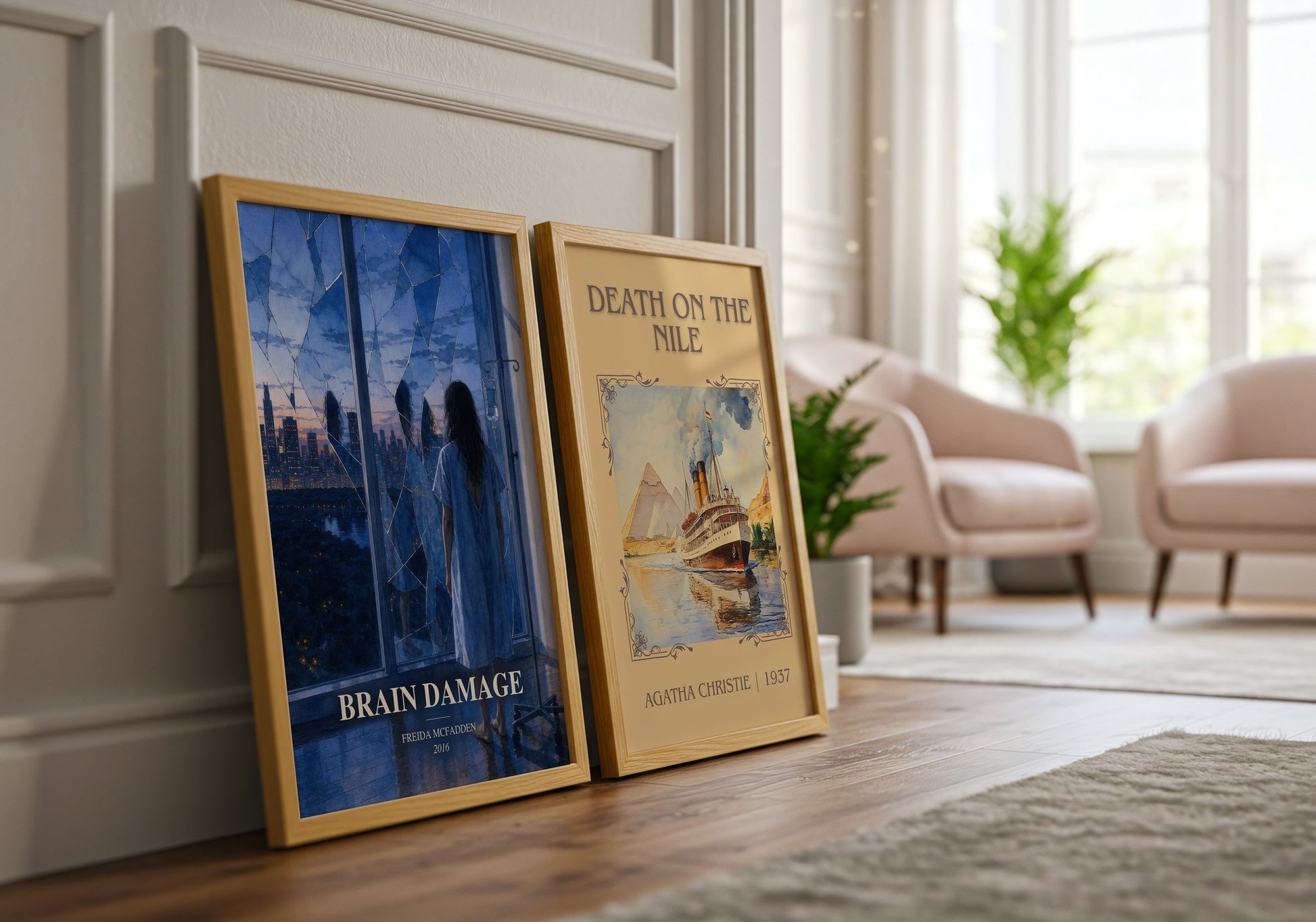 Brain Damage watercolour print framed by window – literary home decor