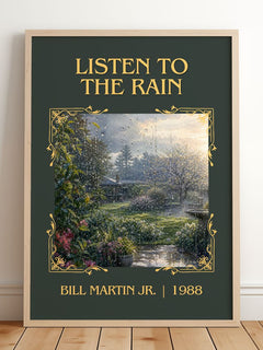 Listen To The Rain Classic Book Art Print by Bill Martin Jr. – framed print leaning on a wooden floor