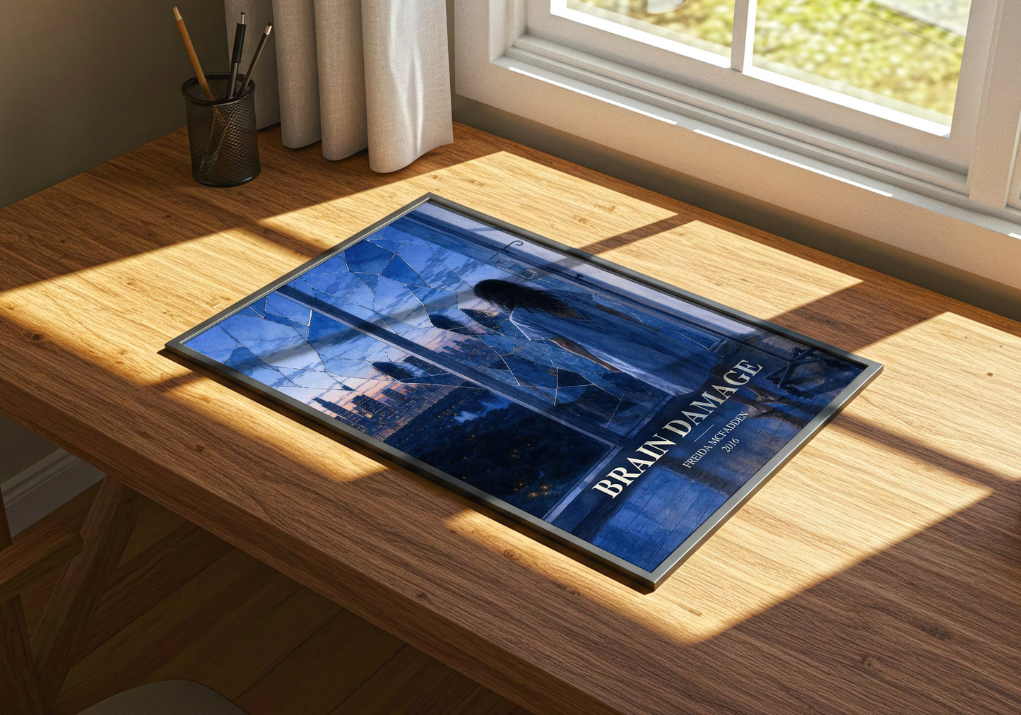 Brain Damage watercolour book poster framed on wall – thriller wall art