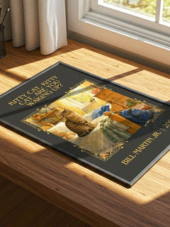 Kitty Cat, Kitty Cat, Are You Waking Up? Classic Book Art Print – print on a sunlit desk