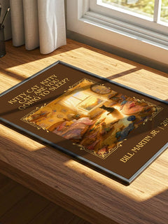 Kitty Cat, Kitty Cat, Are You Going To Sleep? Classic Book Art Print – print on a sunlit desk