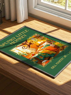 Spunky Little Monkey Classic Book Art Print by Bill Martin Jr. – print on a sunlit desk