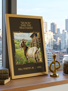"Quack!" Said The Billy-Goat Classic Book Art Print by Bill Martin Jr. – framed print on a city-view windowsill