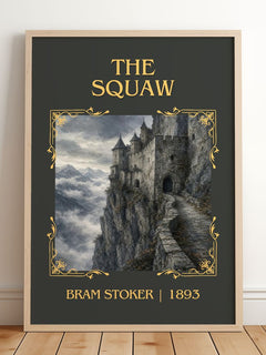 The Squaw Classic Book Art Print by Bram Stoker – framed print leaning on a wooden floor