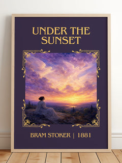 Under The Sunset Classic Book Art Print by Bram Stoker – framed print leaning on a wooden floor
