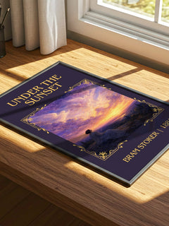 Under The Sunset Classic Book Art Print by Bram Stoker – print on a sunlit desk