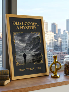 Old Hoggen: A Mystery Classic Book Art Print by Bram Stoker – framed print on a city-view windowsill