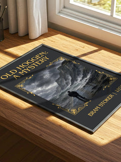 Old Hoggen: A Mystery Classic Book Art Print by Bram Stoker – print on a sunlit desk