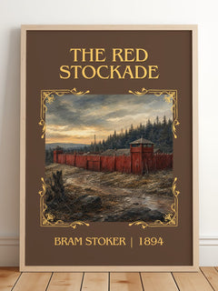 The Red Stockade Classic Book Art Print by Bram Stoker – framed print leaning on a wooden floor