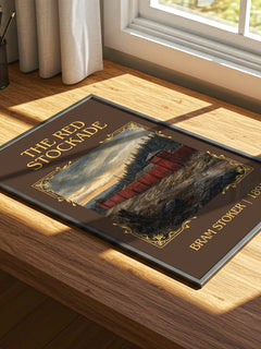 The Red Stockade Classic Book Art Print by Bram Stoker – print on a sunlit desk