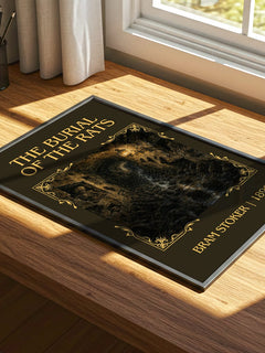 The Burial Of The Rats Classic Book Art Print by Bram Stoker – print on a sunlit desk
