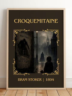 Croquemitaine Classic Book Art Print by Bram Stoker – framed print leaning on a wooden floor